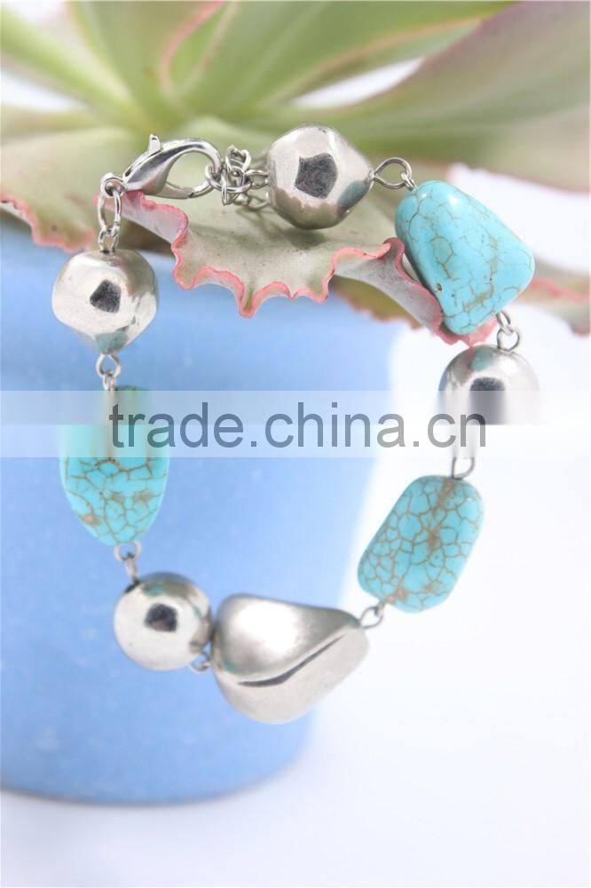 Chunky Natural Turquoise Stone Beads Bracelet Smooth Funk CCB Beaded Bracelet For 2016 Fashion Jewelry