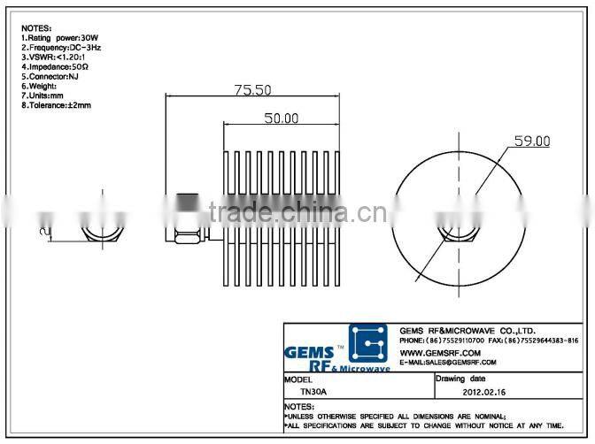 30W DC-3GHz Medium Power RF Coaxial Termination
