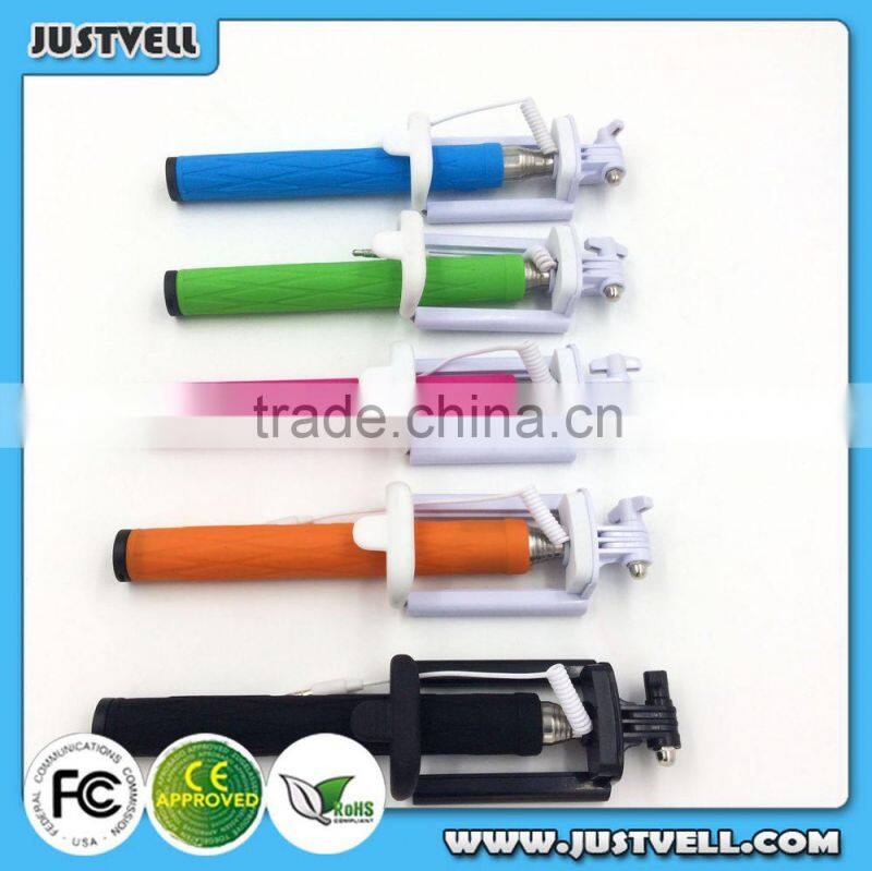 Cheap light portable selfie stick monopod with cable mini wholesale pocket selfie stick