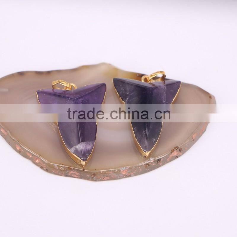 Natural Amethyst Gem stone Pendant, Stone Point Pendant, Gold Plated Edged Drusy Amethyst Pendant, Druzy Pendant