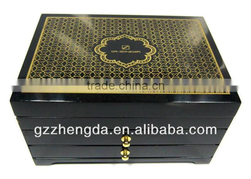 High quality customized made-in-china Varnished Wooden Box with Metal Plate