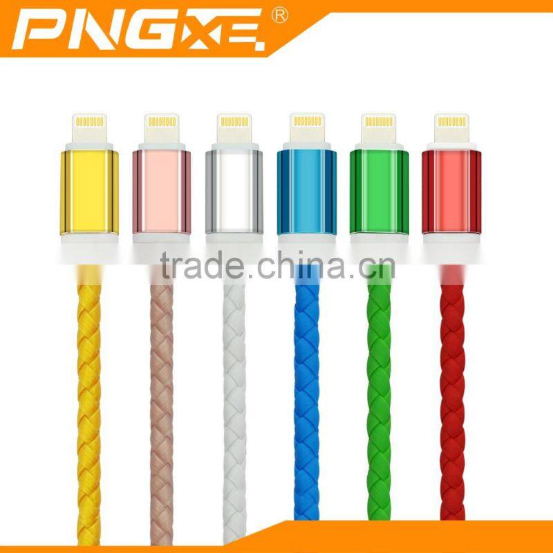wholesale pngxe new design multi-color leather braided usb cable for iPhone