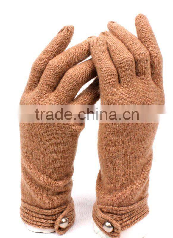 Woman's 100%Wool knitted Gloves/mittens with buckle decoration