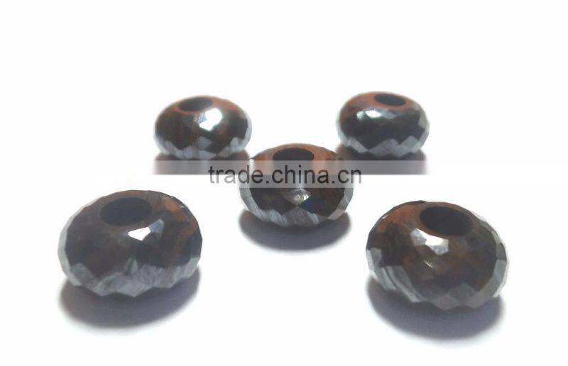 Natural Iron Tiger Eye Fancy Faceted Handmade Roundel Big Hole Beads