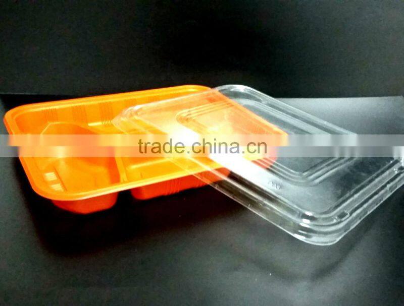 Disposable take-away food container with lid 3 compartment microwavable