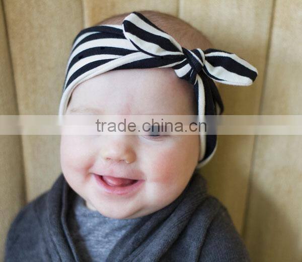 Top quality colorful striped bowknot knot girl hair headband,wholesale baby knot headband