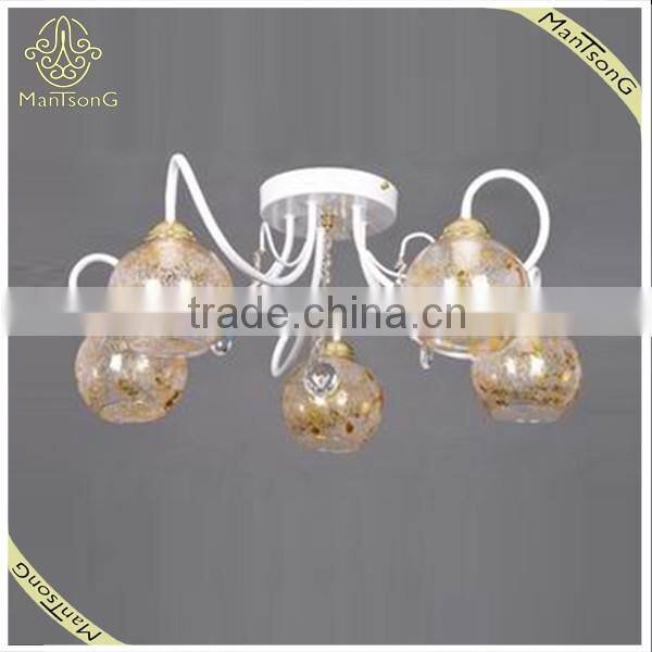 Classic White Iron Glass Ball Ceiling Lamp with Crystal Accessories