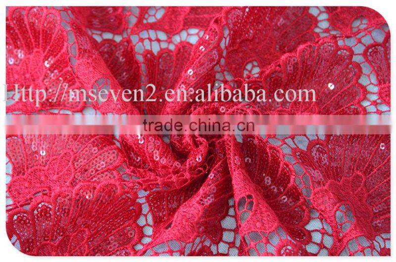 High quality polyester red/purple crochet swiss lace fabric with sequin