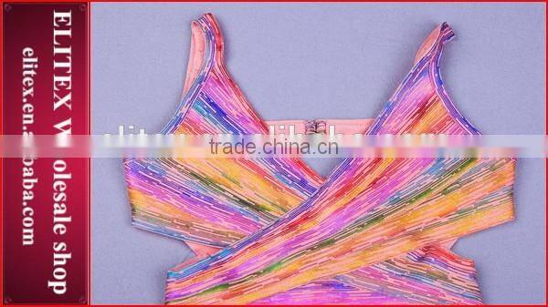 2015 HOT Red rainbow fashion braces skirt plus size bodycon bandage dress