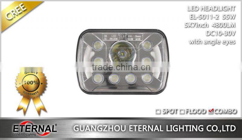 5x7in 55W sealed beam led headlightsealed dual beam with halo ring H4 plug for automotive Jeep off road 4x4 racing vehicles