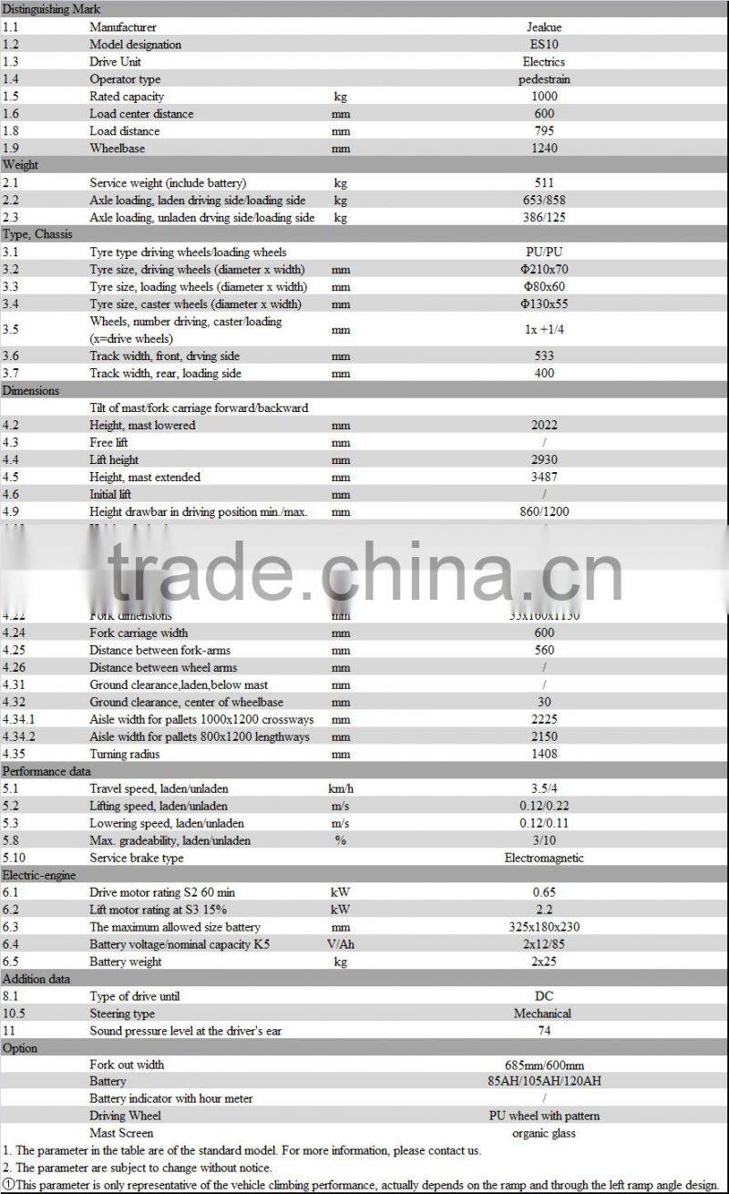 1ton walkie full electric stacker