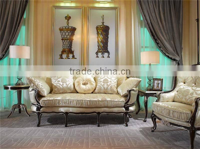 Unique Refined Stitching Sectional Sofa Couch Set, Taste Full of Noble Beige Printed Fabric Sofa Set