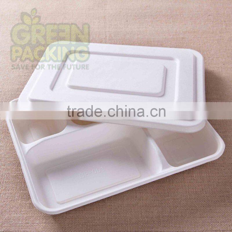 Sugarcane bagasse 5-compartment food container with PET lids