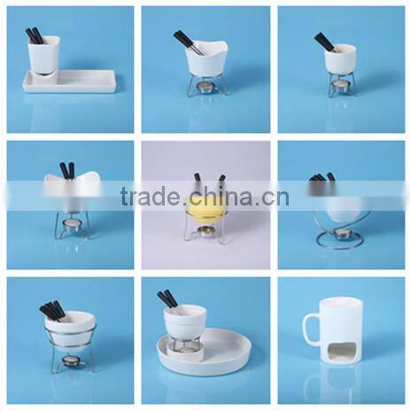 FONDUE SET WITH FORK - Tea Light Porcelain Melting Pot w/ Fondue Dippers,chocolate fondue with iron stand