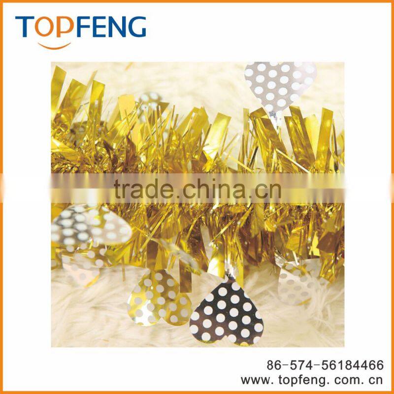 christmas tinsel with heart shape/stage decoration for festival/ornament christmas