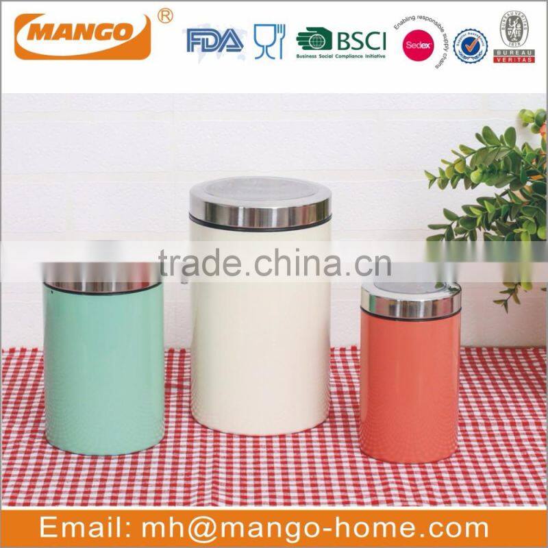 Red enamel coffee bean storage metal food canister for kitchen