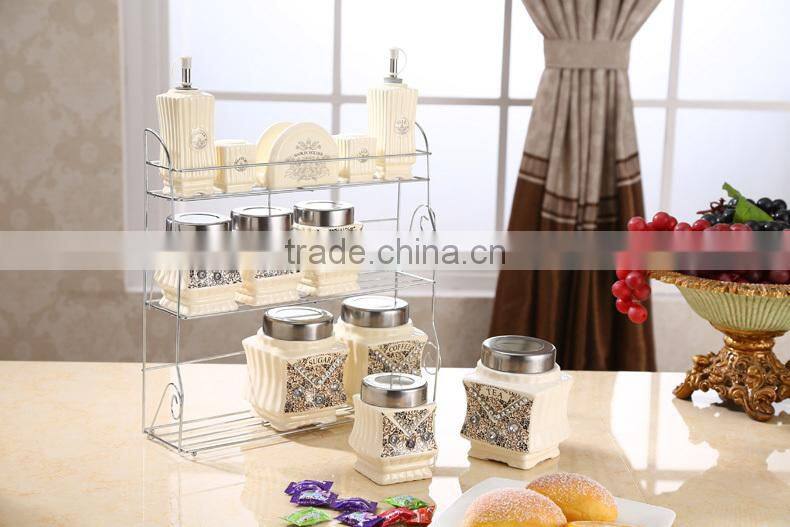 kitchenware food storage ceramic canister set with metal stand