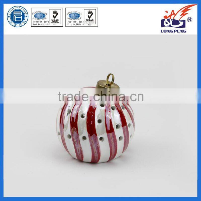 Round Ceramic Christmas Tree Ball Hanger with LED Light Hand Painted
