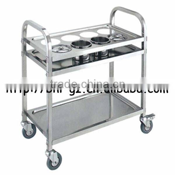 Guangzhou hotel and restaurant supplies stainless steel two tier mobile kitchen island breakfast bar food food trolley C265