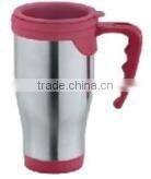 450ml stainless steel inner plastic outer steel vacuum cup/auto mug/Travel mugs/coffee cup with handle and lid