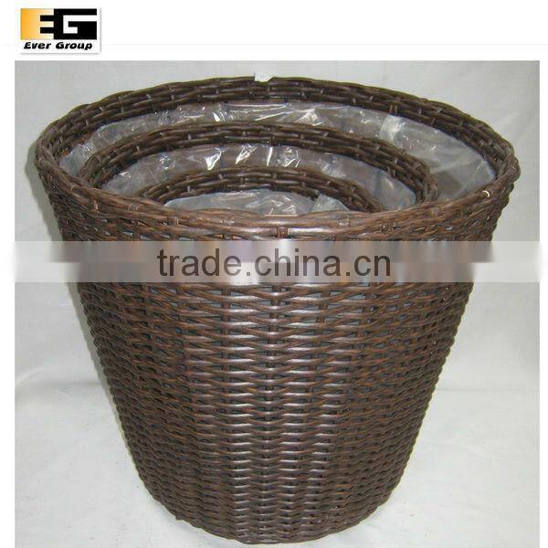 dark brown round rattan woven flower stands/planter w/pvc