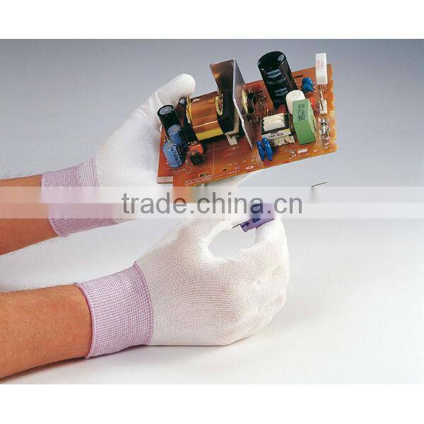 Black seamless knitted gloves with pu coated palm