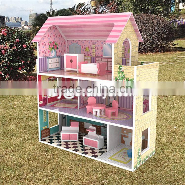 New design 3 floor toddlers pretend toys wooden miniatures and dollhouse W06A234