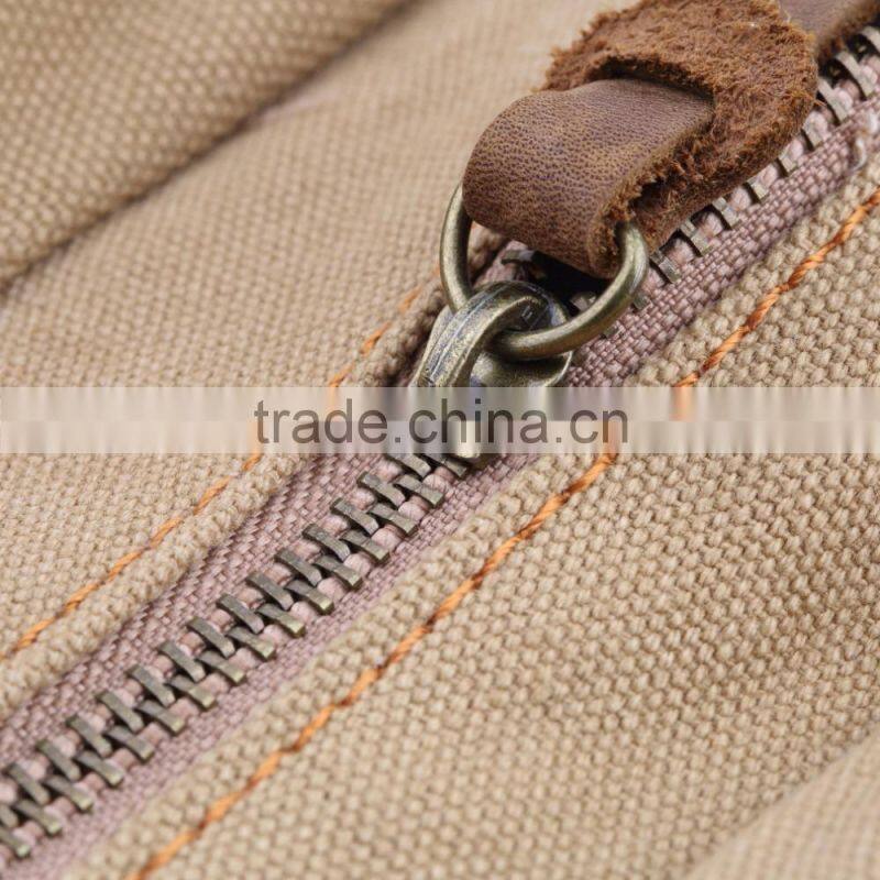 Men's Vintage Canvas Shoulder Bag Leather Satchel School Military Two Sided Shoulder Bag Messenger Bag