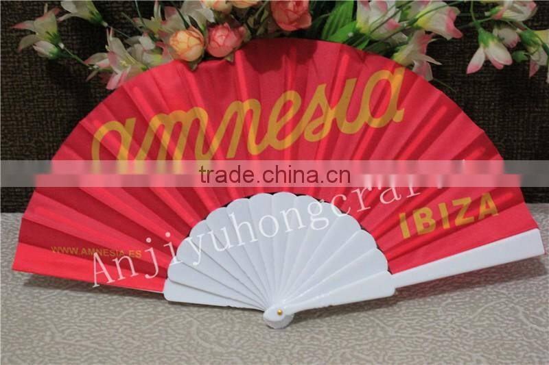 23cm solid color fabric folding hand fans with plastic ribs