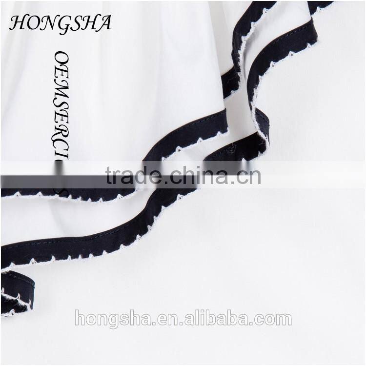 Fashion Baby Girls White & Navy Blue Ruffled Cotton Cutting Blouse Designs HST7741