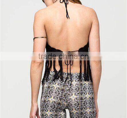 Sexy Backless Tassel Crochet Fringe Womens Halter Tops HST2132