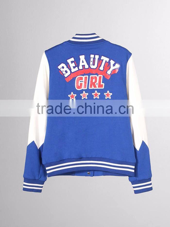 hot style 100%cotton blue and white sport baseball uniform jackets women 2016 winter with letter A embroidery design and buckles