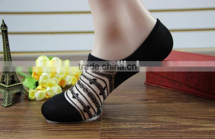 wholesale / customized summer cool thin lady glass crystal silk black socks