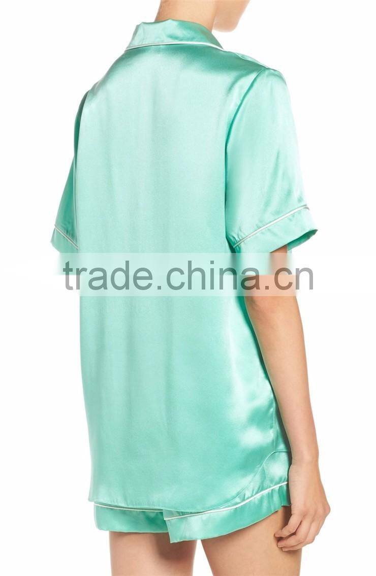 Plain Women Short Pajamas Set Satin Pyjama Set Short Sleeve With Shorts Nightwear