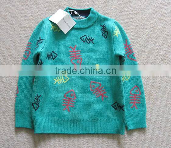 2016 high quality cotton pullover knitted pattern baby sweater design for boys