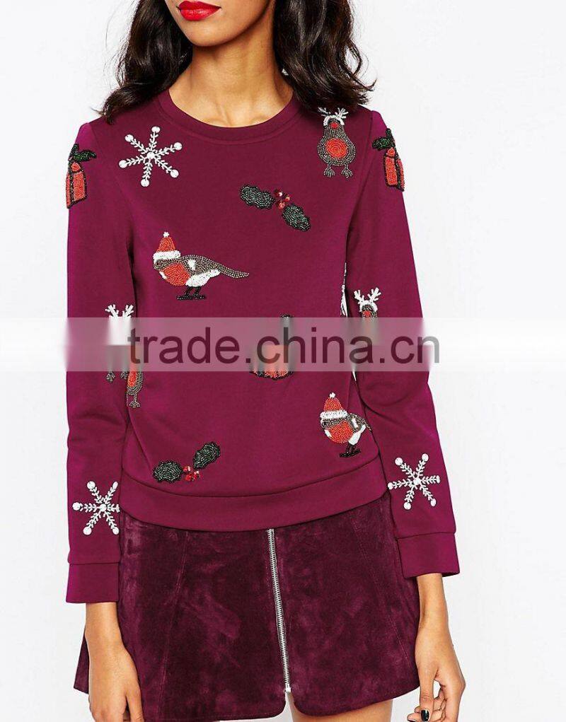 Beautiful Christmas Red Color Pullover Hooded Sweater For Women
