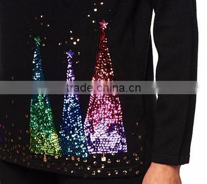 Women Black Sweater Christmas Trees Pattern Christmas Jumper Sweater