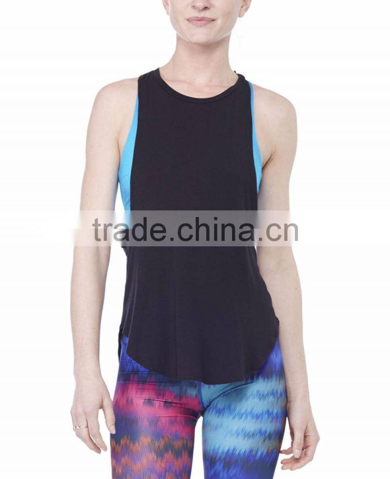 Women black plain racer back gym tank top loose fitting