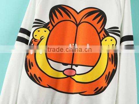 Cheapsale Garfield Printed White Long Sleeve Oversized Raglan Women's Plain Pullover Round Neck Long Sleeve Hoodie