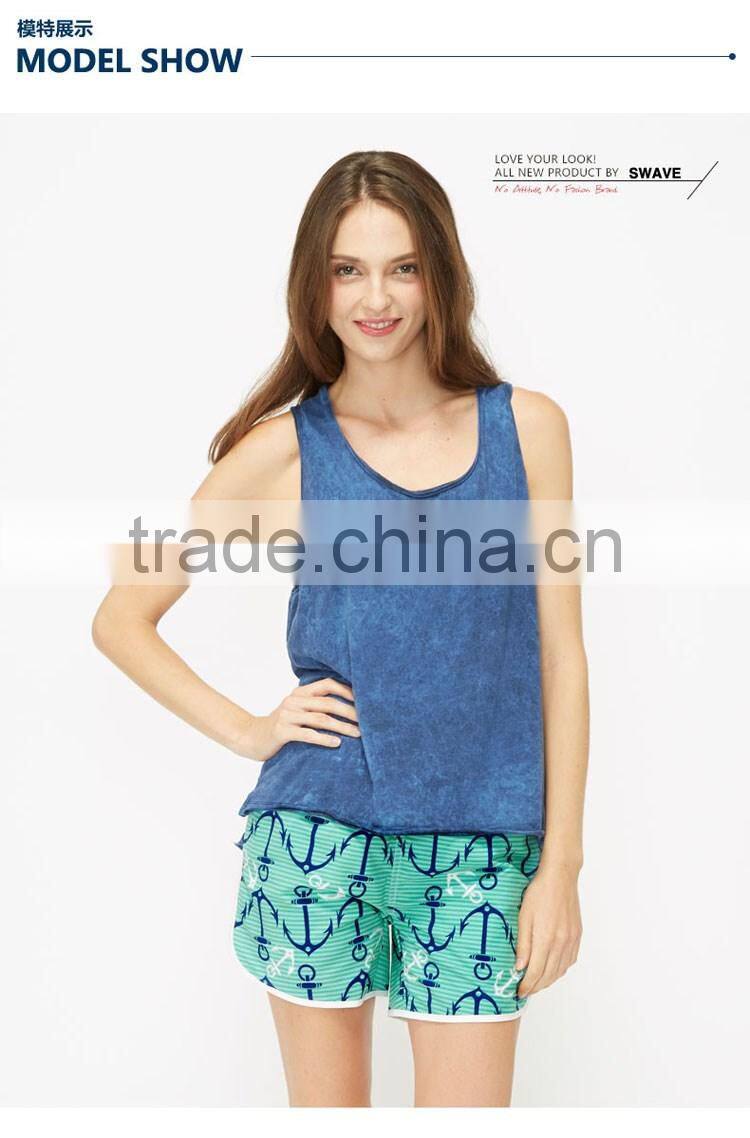 Blue Anchor Pattern Print Women in Stock Sports Wear Female Beach Shorts