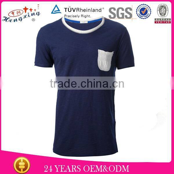 2015 fashion collar pocket men 95% cotton 5% elastane white t-shirt