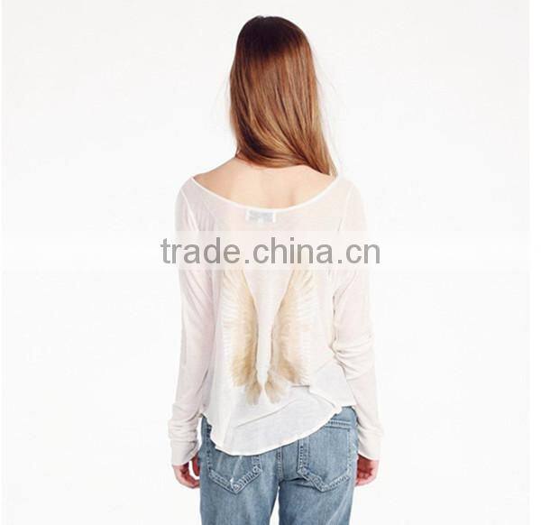 New design plus size round neck black and white loose bat sleeve casual clothes Wing printing t shirt blank t-shirt