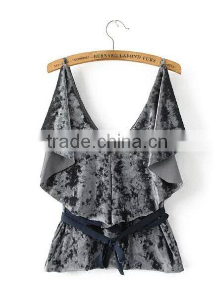 Runwaylover EY2382B Sexy Deep V-Neck 2017 Ladies Falbala Crop Tops