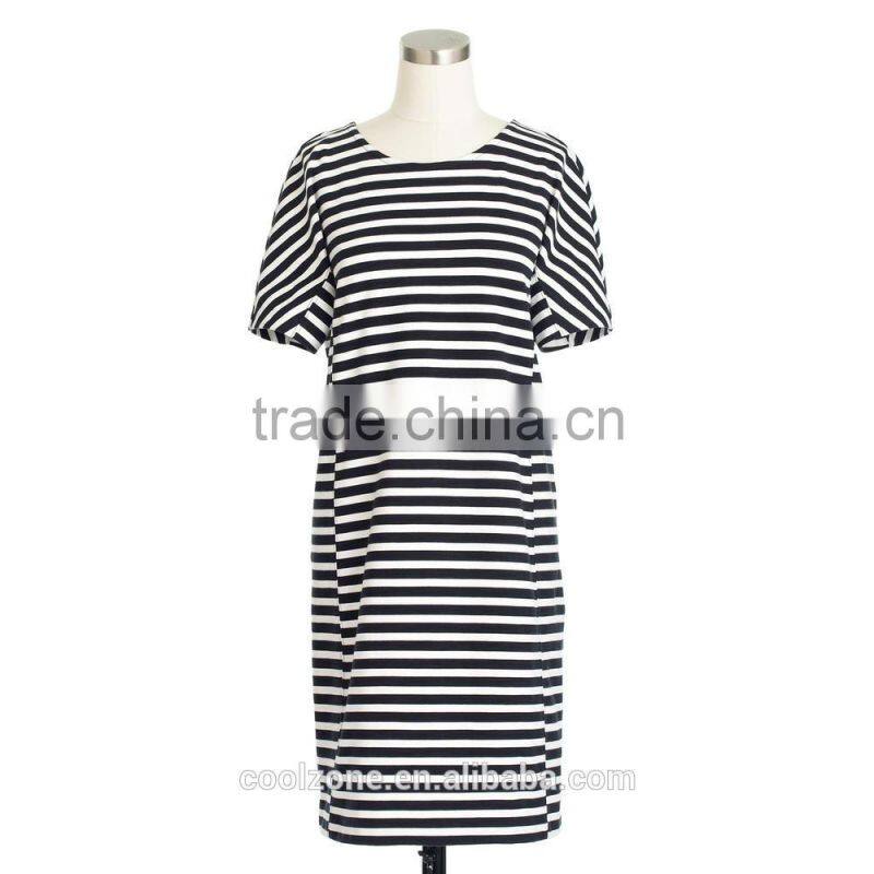 High quality short sleeve stripe tee dress wholesale shift dresses women