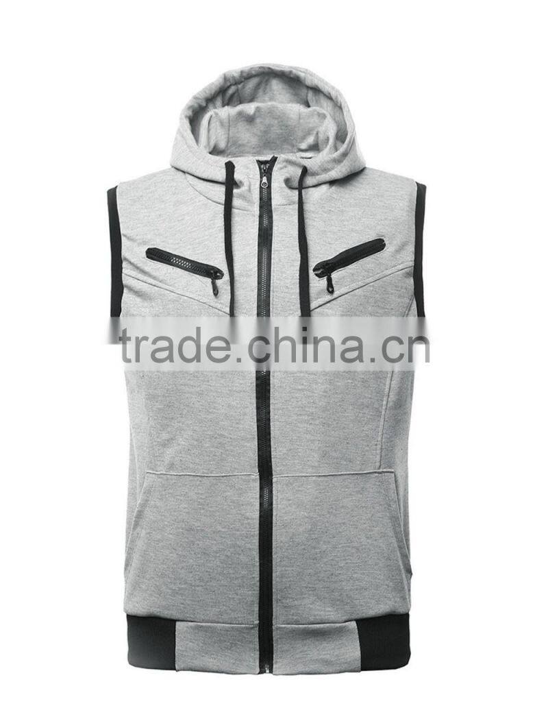 Men's Zip Up Hoodie Casual Heather Grey Hooded Vest/Sleeveless Hoodies