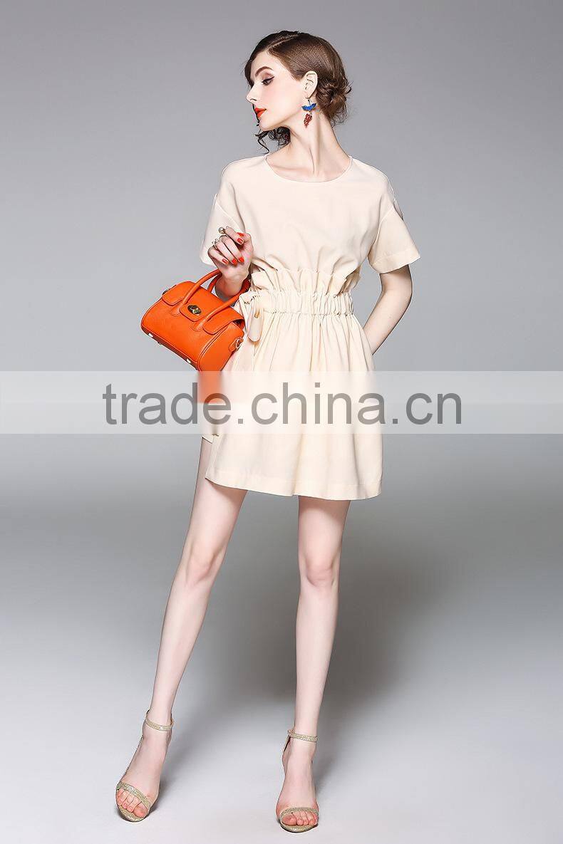 New Dresses Women Clothes Elegant Fashion Middle Sleeve round collar With Elastic Waist Dresses