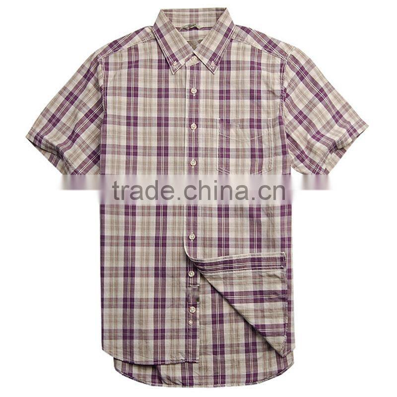 2017 blouse short sleeve shirt for men boys fancy shirts gingham pattern