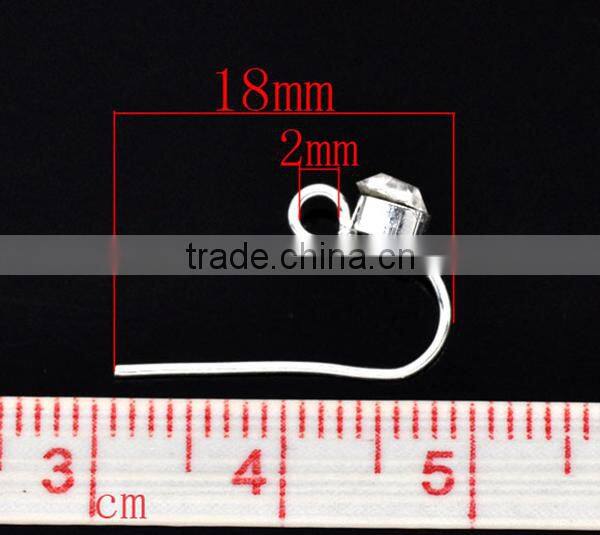 Earwire, with loop clear rhinestone, copper, silver plated, 18x10mm. 5 pairs