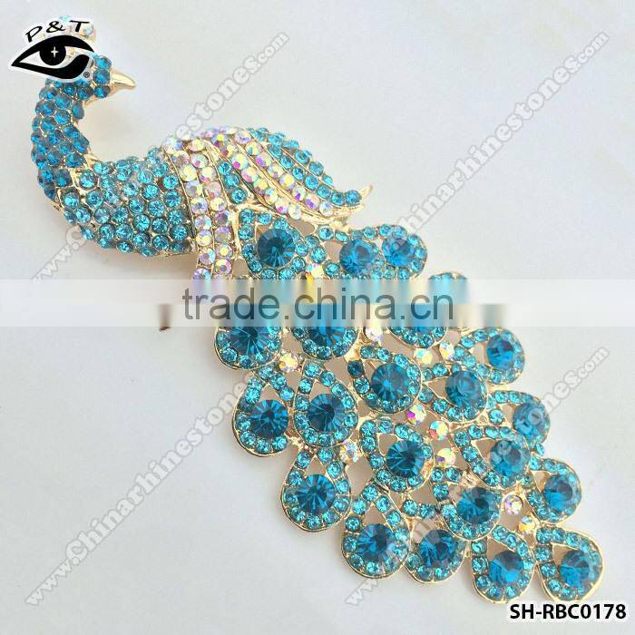 Peacock blue Rhinestone brooch pins blue zircon color brooches for garment