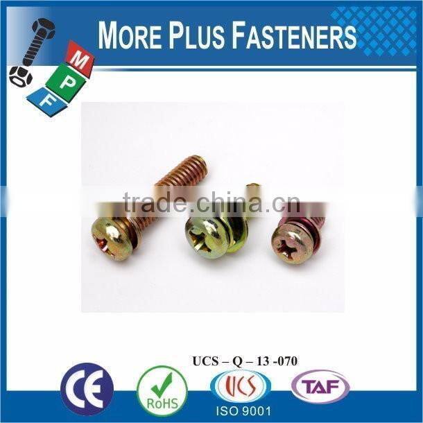 Taiwan JIS B1187 M3 M12 M4-0.7 x 10mm Phillips Pan Head Zinc Finish Steel Split Lock Washer SEMS Machine Screw